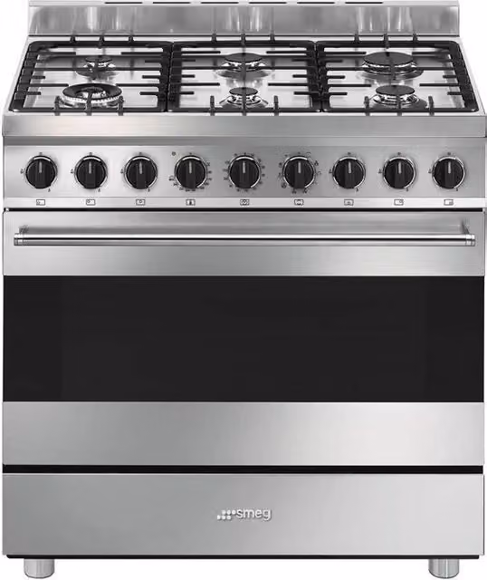 Smeg B91GMX2 Cucina Combinata a Gas e Elettrica 90 cm, 6 Fuochi, Forno da 115 L Classe A, Colore Silver Inox, L 90 x P 60 x H 90 cm
