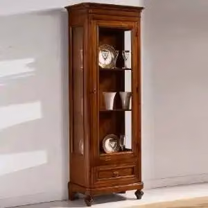 Vetrina napoletana alta in legno massiccio noce scuro arte povera