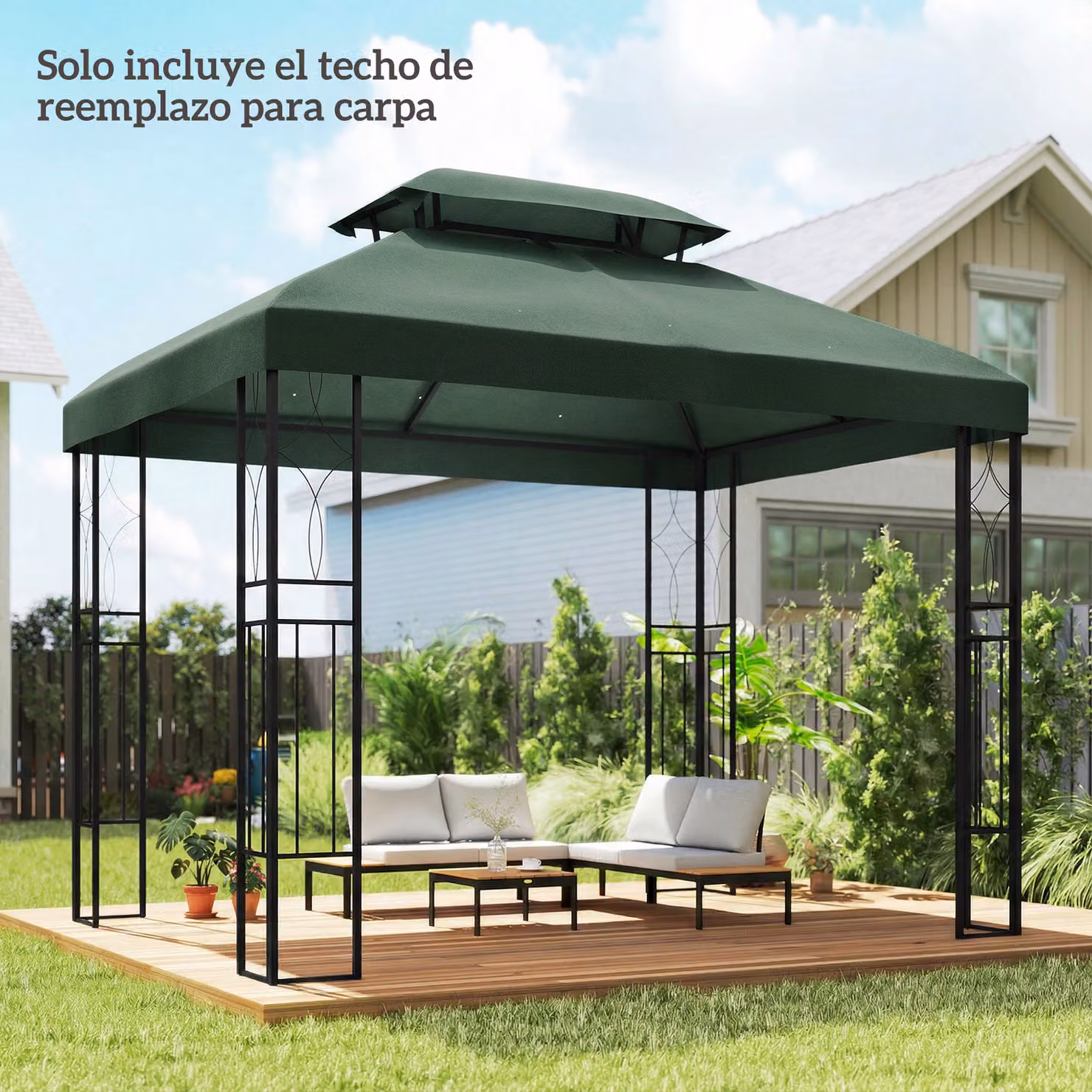 Copertura di ricambio Outsunny in poliestere verde con tetto doppio, fori di drenaggio e protezione UV, 4x3 m – 2