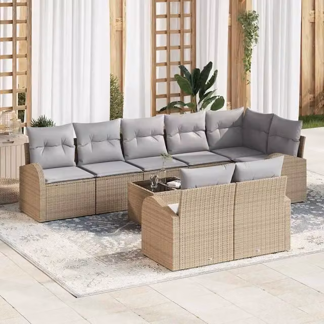 Set Divano da Giardino vidaXL a Forma a U con 9 Pezzi, Beige e Grigio
