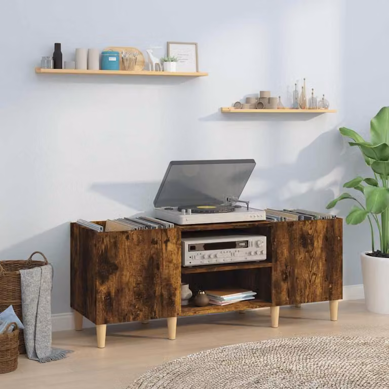 vidaXL Mobile Porta Dischi in Legno Multistrato Rovere Fumo Marrone L: 121 cm, P: 38 cm, H: 48 cm