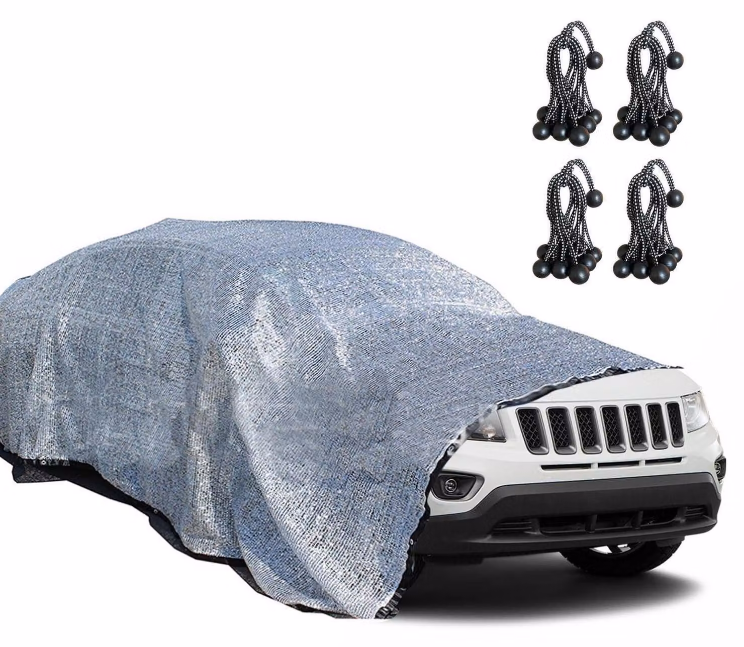 Rete ombreggiante in alluminio, protezione UV al 75%, dimensioni 3x4 metri, con 4 corde elastiche