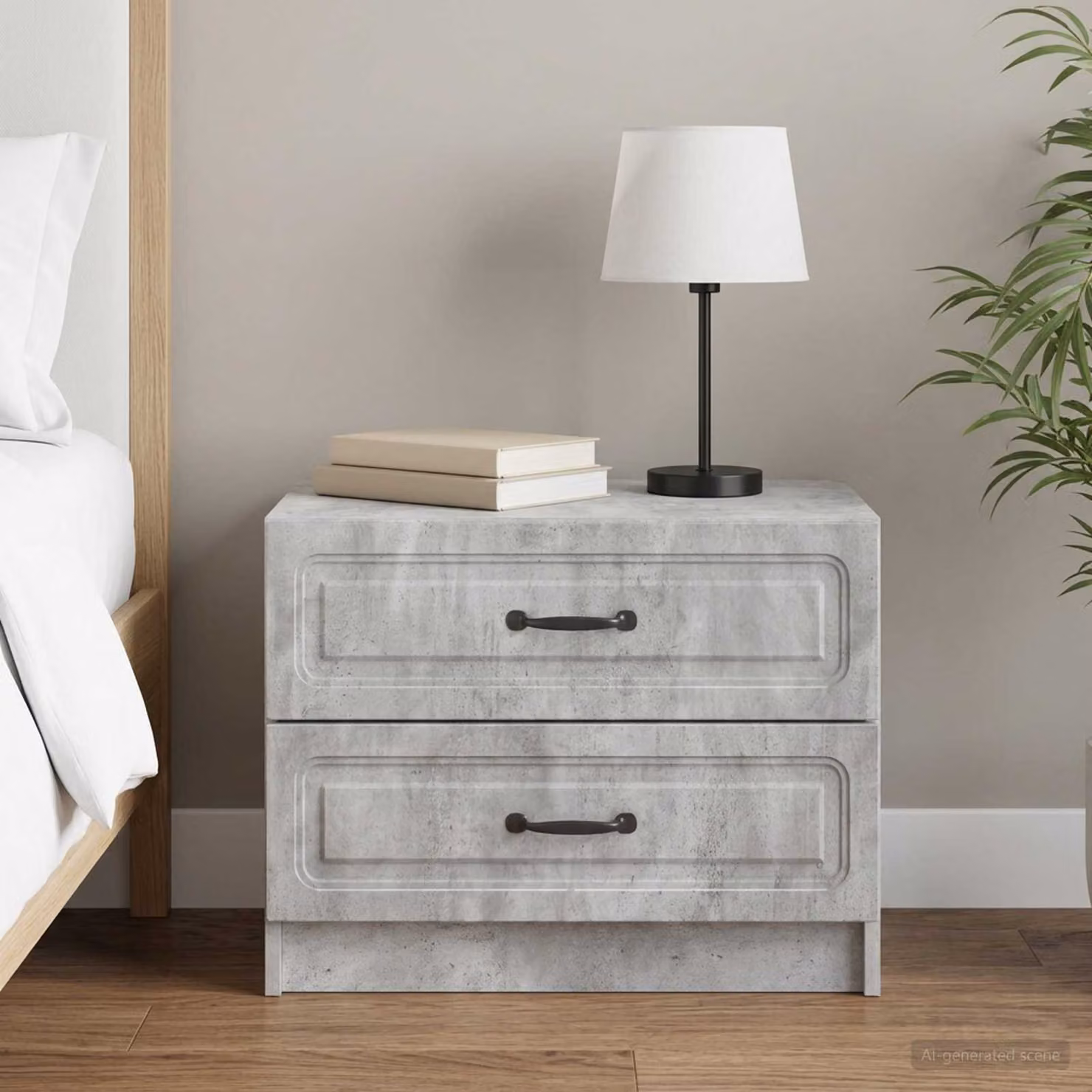 Armadio da Notte Moderno vidaXL Grigio Cemento L: 62 cm, P: 34,5 cm, H: 44,5 cm