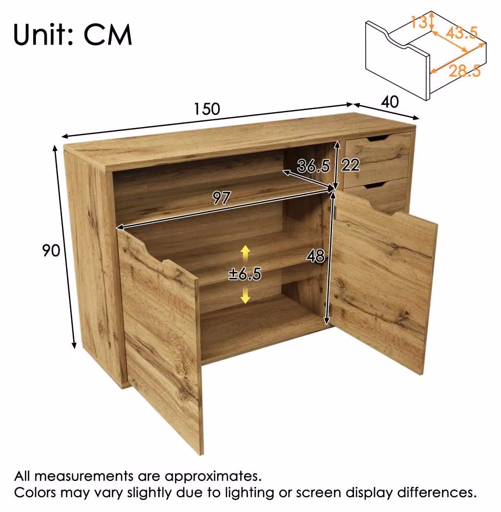 Comodino – Mobile contenitore con 6 cassetti – 120 x 40 x 76 cm – Arredamento per camera da letto – Struttura in legno – Rovere + legno