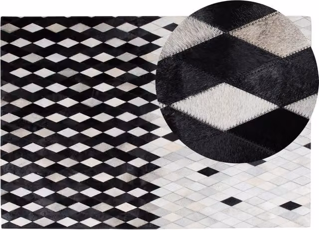 Tappeto Patchwork Moderno in Pelle BELIANI Bianco, Nero e Beige Fatto a Mano L: 200 cm, P: 140 cm – 1