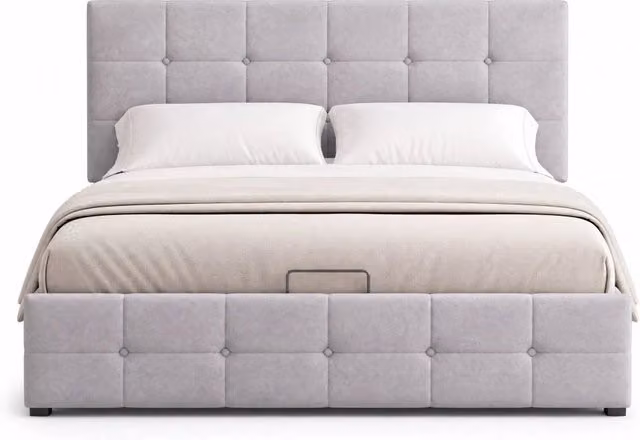 Letto imbottito con contenitore idraulico 203x140x106 cm in MDF e metallo; grigio