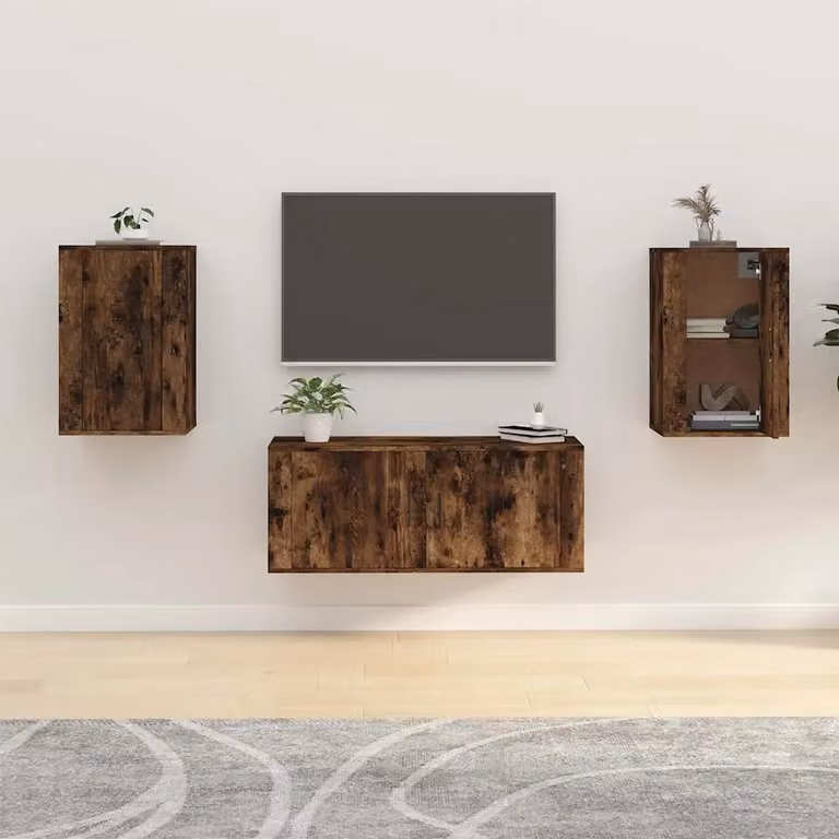Set di 2 mobili porta TV da parete vidaXL in legno Rovere Fumo, L 40 cm x P 34,5 cm x H 60 cm