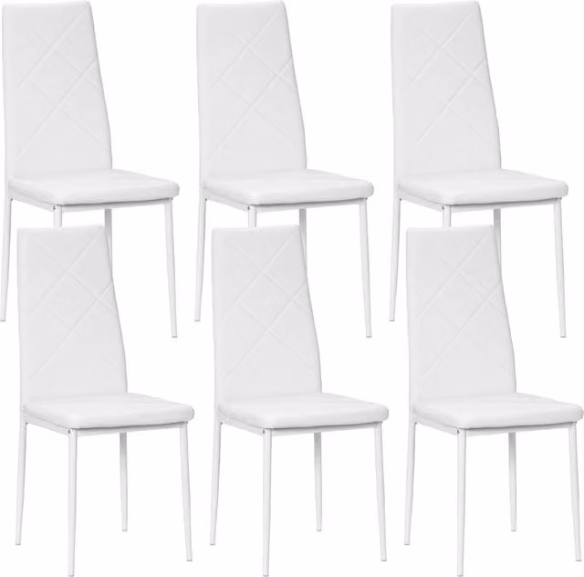 Set 6 Sedie da Pranzo ¨C Xylo ¨C Schienale Alto Similpelle Bianco Struttura Acciaio 41x50x97cm