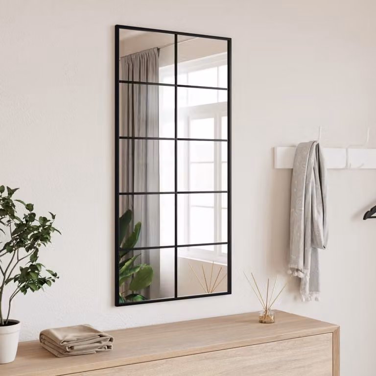 Specchio da parete rettangolare vidaXL in metallo e vetro nero L: 50 cm, H: 100 cm
