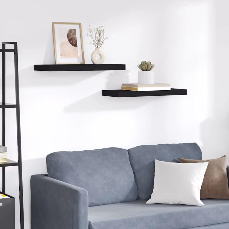 Set di 2 scaffali a parete vidaXL neri in MDF, L 60 x P 23,5 x H 3,8 cm