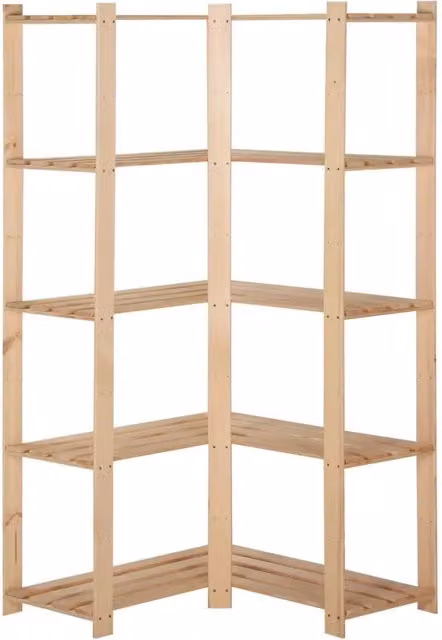 Scaffale ad Angolo vidaXL in Legno di Pino Massello Marrone con 5 Livelli L/P/H: 82,5 x 82,5 x 170 cm