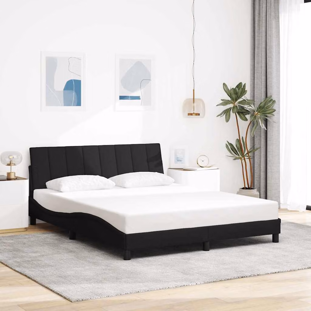 vidaXL Giroletto Hanko Nero in Tessuto con Struttura Imbottita e Illuminazione Sotto il Letto L/P: 160 x 200 cm – 1