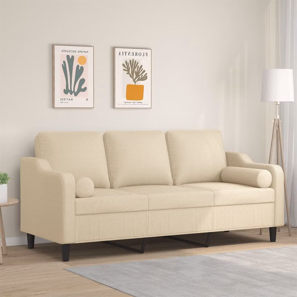 vidaXL Divano a 3 Posti Moderno in Tessuto Beige con Cuscini e Struttura Trasformabile L: 198 cm, P: 80 cm, H: 77 cm