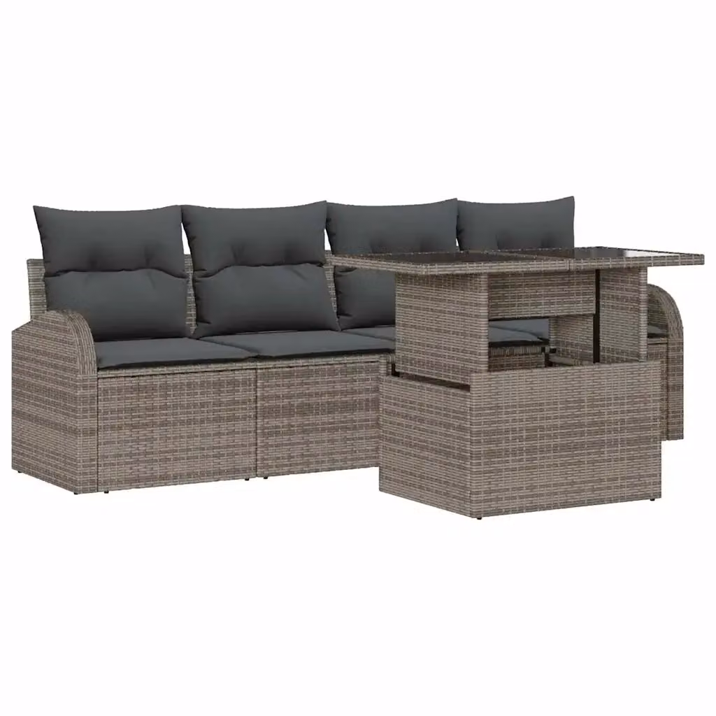 Set Divano da Giardino vidaXL in 5 Pezzi in Polyrattan Grigio con Cuscini e Tavolino – 2