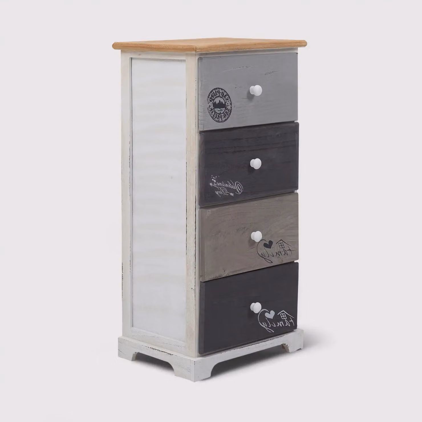 Cladonia - Cassettiera in stile shabby con 4 cassetti decorati