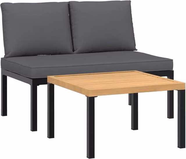 Set Divani da Giardino 2 pz | Set Salotto da Giardino con Cuscini in Alluminio Nero