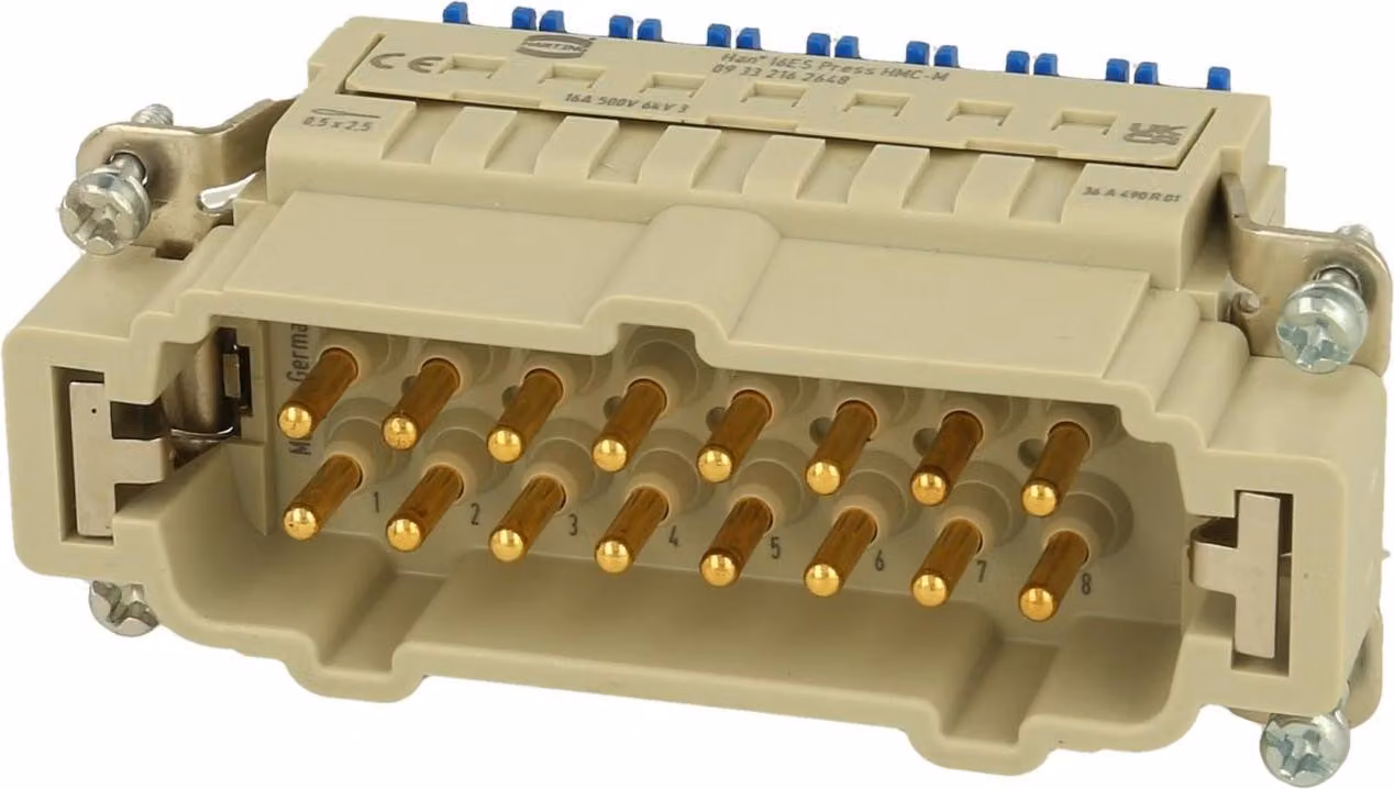 HARTING Han 16ES Press HMC inserto maschio (M) connettore a molla con gabbia Press, 16 poli+PE 500V, 16A - 1 pezzo