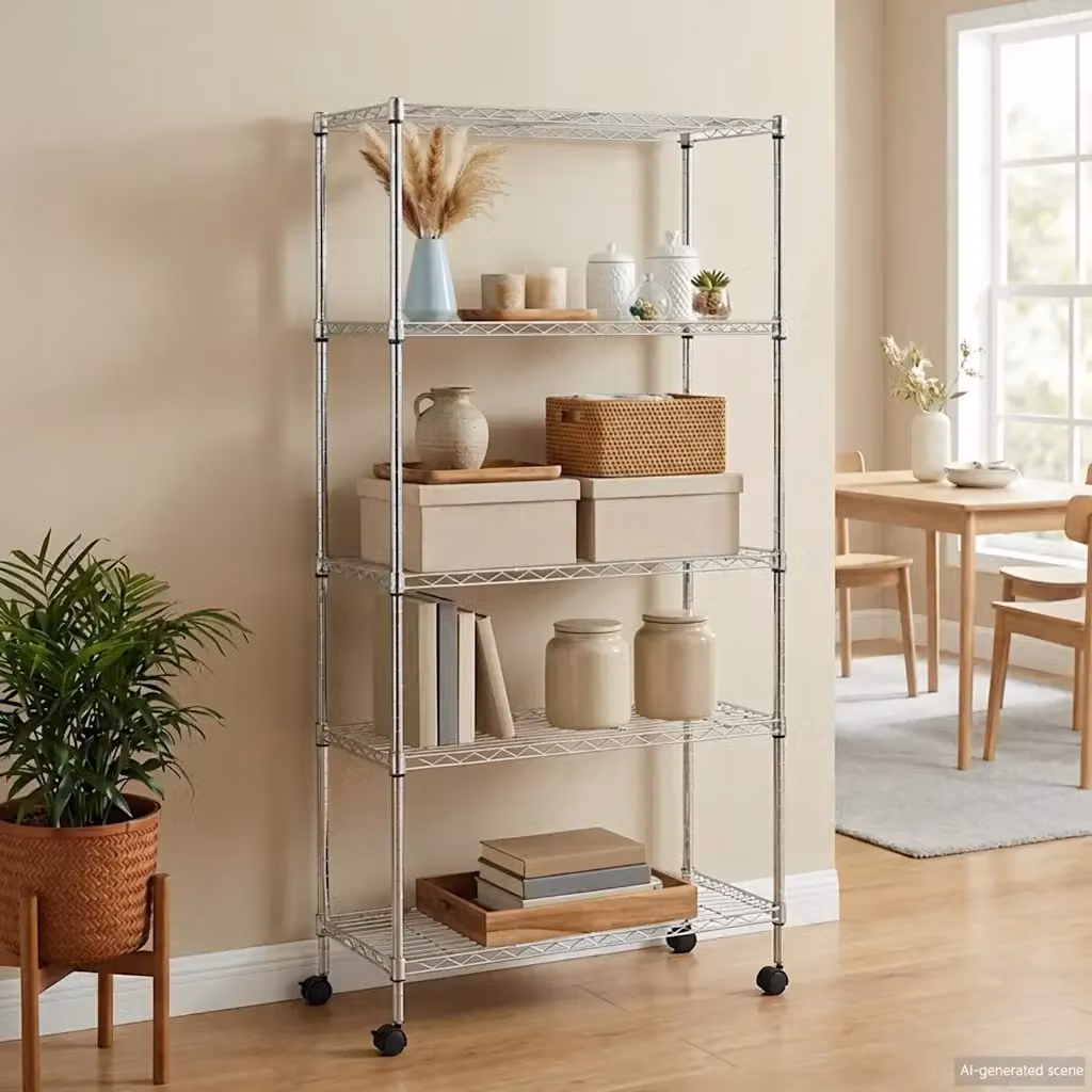 Scaffale a 5 Livelli con Ruote DESIGN IN in Acciaio Argento, L: 75 cm, P: 35 cm, H: 155 cm – 2