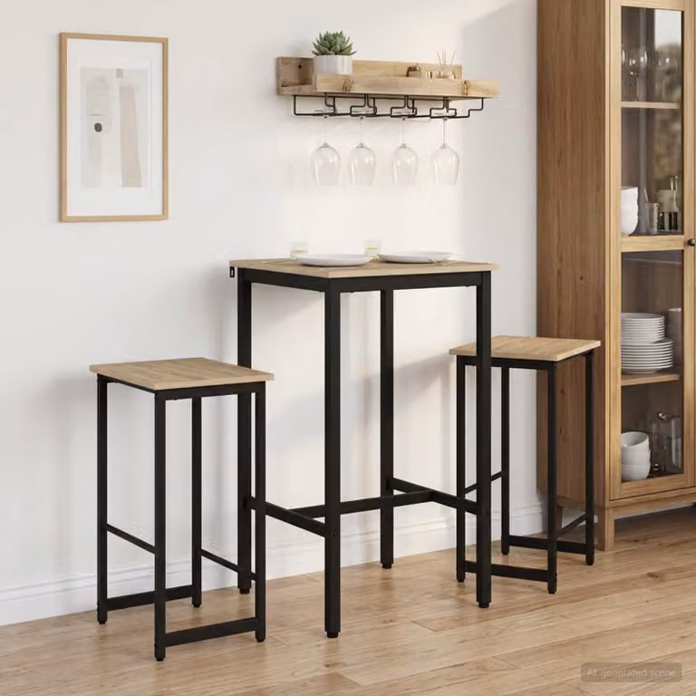 Set di 2 sgabelli da bar moderni vidaXL in rovere e metallo nero, L/P/H: 40 x 32 x 74 cm