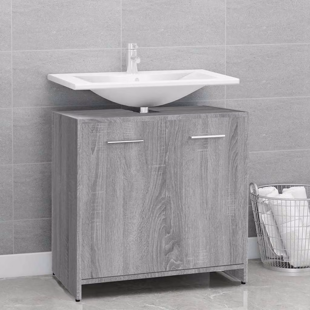 Armadietto da bagno moderno vidaXL in legno multistrato e MDF, colore grigio opaco, sospeso, L: 60 cm, P: 33 cm, H: 60 cm