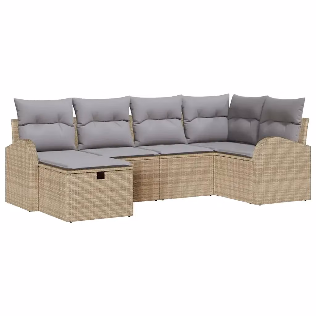 Set Divano da Giardino a L vidaXL in Polyrattan Beige con Cuscini e Ottoman 6 Pezzi – 2