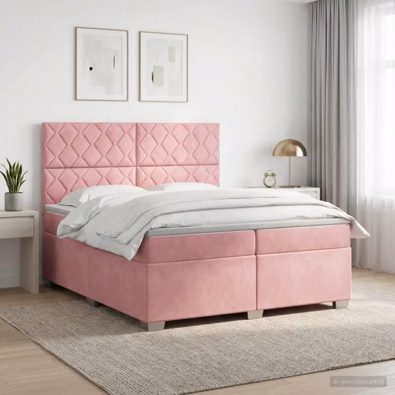 Letto box spring con materasso ibrido vidaXL in velluto rosa L/P: 200 x 200 cm