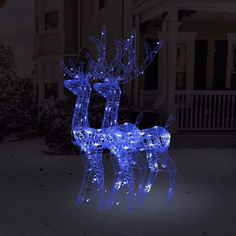 vidaXL Decorazioni Natalizie Renne in Acrilico con LED Blu, Set da 2 Pezzi, Altezza: 128 cm