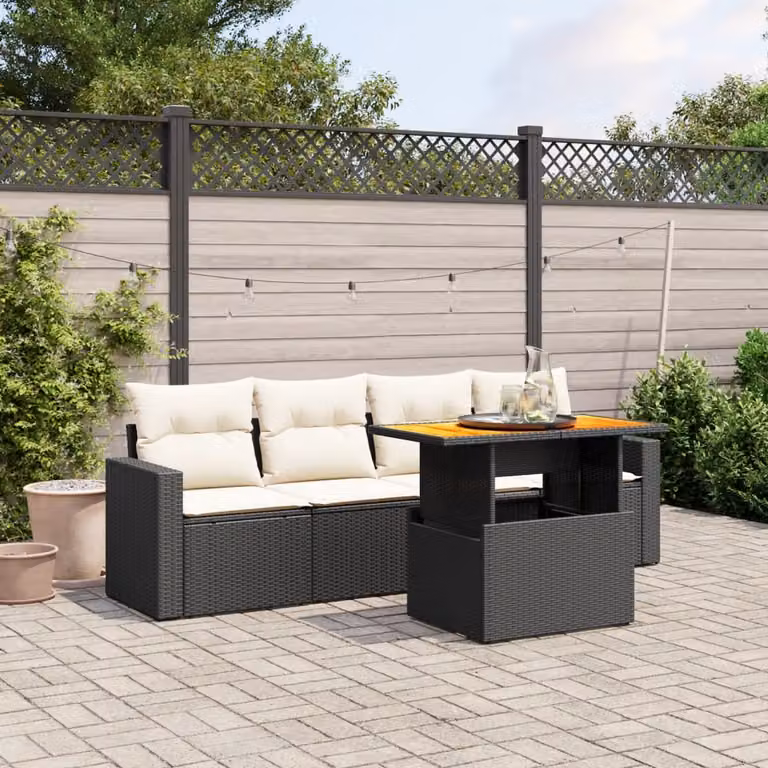 vidaXL Set Divani da Giardino 5 pz in Polyrattan Nero con Cuscini e Tavolino