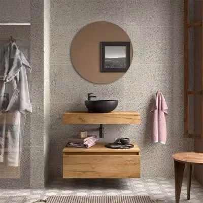 Composizione bagno Sumo con mensolone e cassettiera sospesa in rovere africa, L: 80 cm, P: 46 cm, H: 27 cm