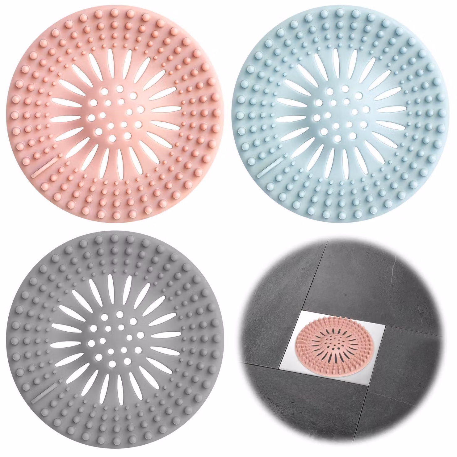 Filtro in silicone per scarichi, confezione da 3 pezzi, ideale per sifoni di lavandini e docce