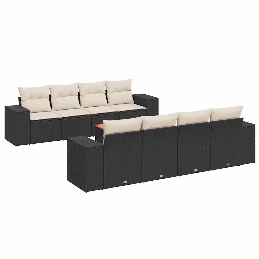 vidaXL Set Divani da Giardino 9 pz in Polyrattan Nero con Cuscini e Tavolino da Esterno – 2