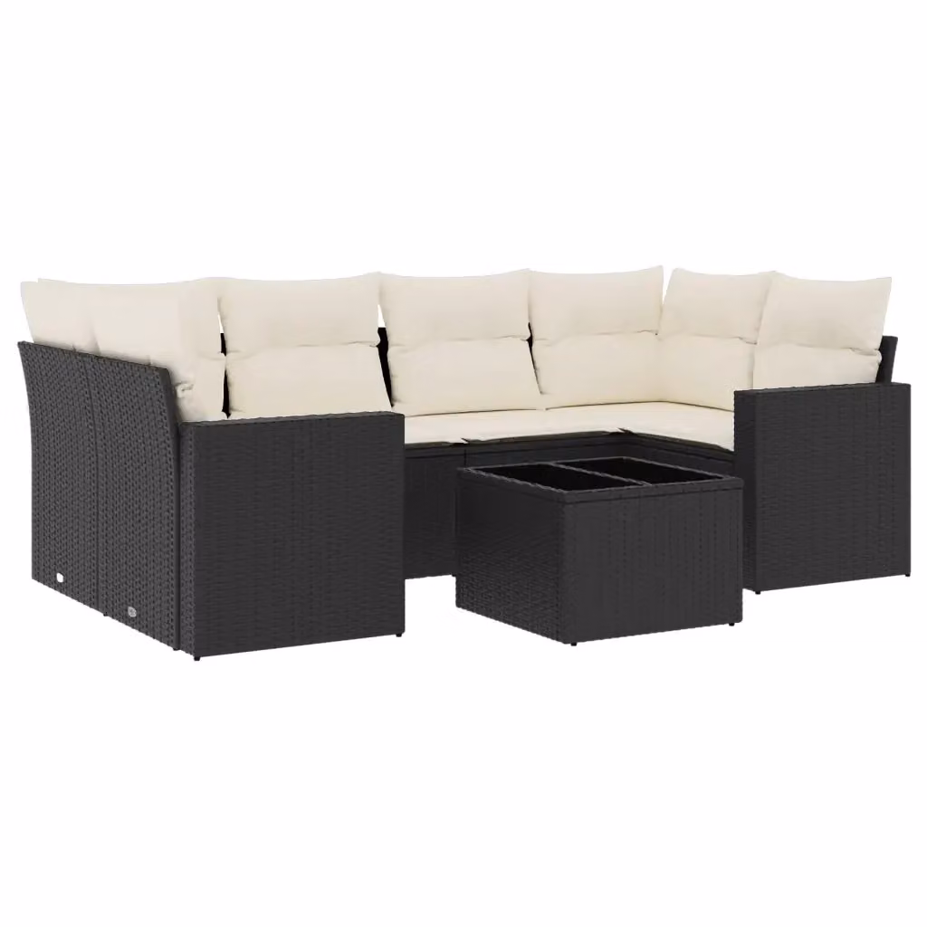 vidaXL Set Divano da Giardino a L con Tavolino e 7 Cuscini, Polyrattan e Metallo, Nero e Bianco – 2