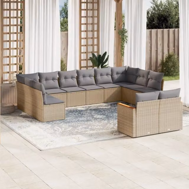 Set Divano da Giardino a Forma di U vidaXL in Polyrattan con Cuscini Beige e Grigio e Struttura in Metallo – 1