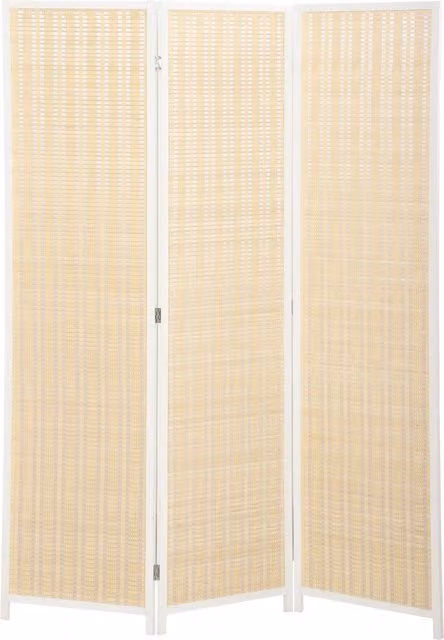 Paravento da interno pieghevole a 3 ante HOMCOM in legno e bambù, stile boho, Altezza: 180 cm, Colore naturale