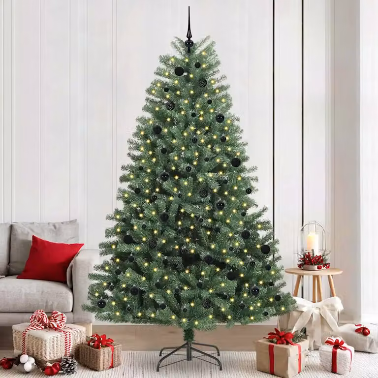 Albero di Natale Artificiale Moderno vidaXL Verde con Luci LED Warm White in PVC e Metallo