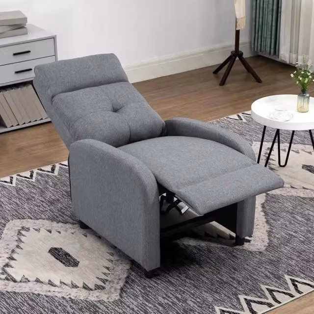 POLTRONA RECLINABILE 155¦ MAX IN TESSUTO EFFETTO LINO GRIGIO CON POGGIAPIEDI, 67X87X98 CM