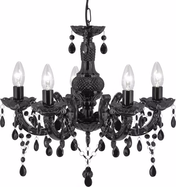 Lampadario Classico Marie Therese SEARCHLIGHT Nero con 5 Luci E14 in Acciaio e Acrilico