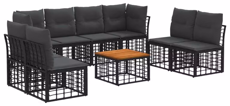 Set di divani da esterno 9 pcs Nero e Grigio scuro Poliestere
