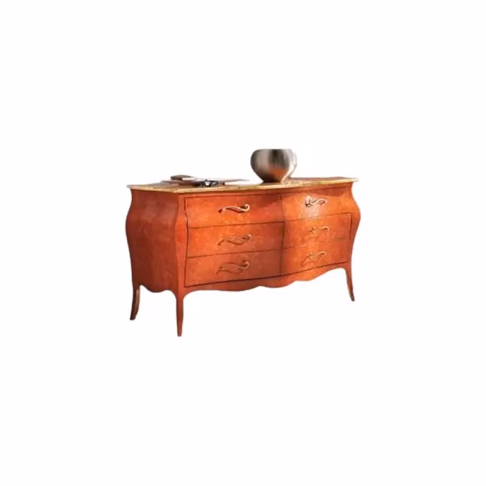 Comò bombato classico con 6 cassetti Mobili 2G arancione oro L: 162 cm, P: 58 cm, H: 85 cm – 1