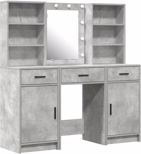 Set da Toeletta | Tavolo da Trucco con LED con porta 3 pz Grigio cemento