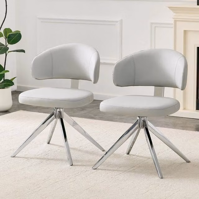 Sedia da ufficio girevole 360 Minimal con struttura in metallo e seduta imbottita in ecopelle, design moderno, disponibile in bianco o grigio