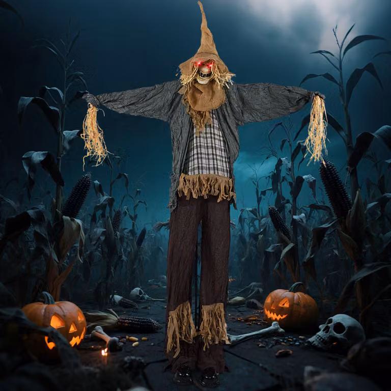 Costway Spaventapasseri halloween decorazione da 210 cm bracci regolabili, Decorazioni halloween spaventose con cappello oscillante