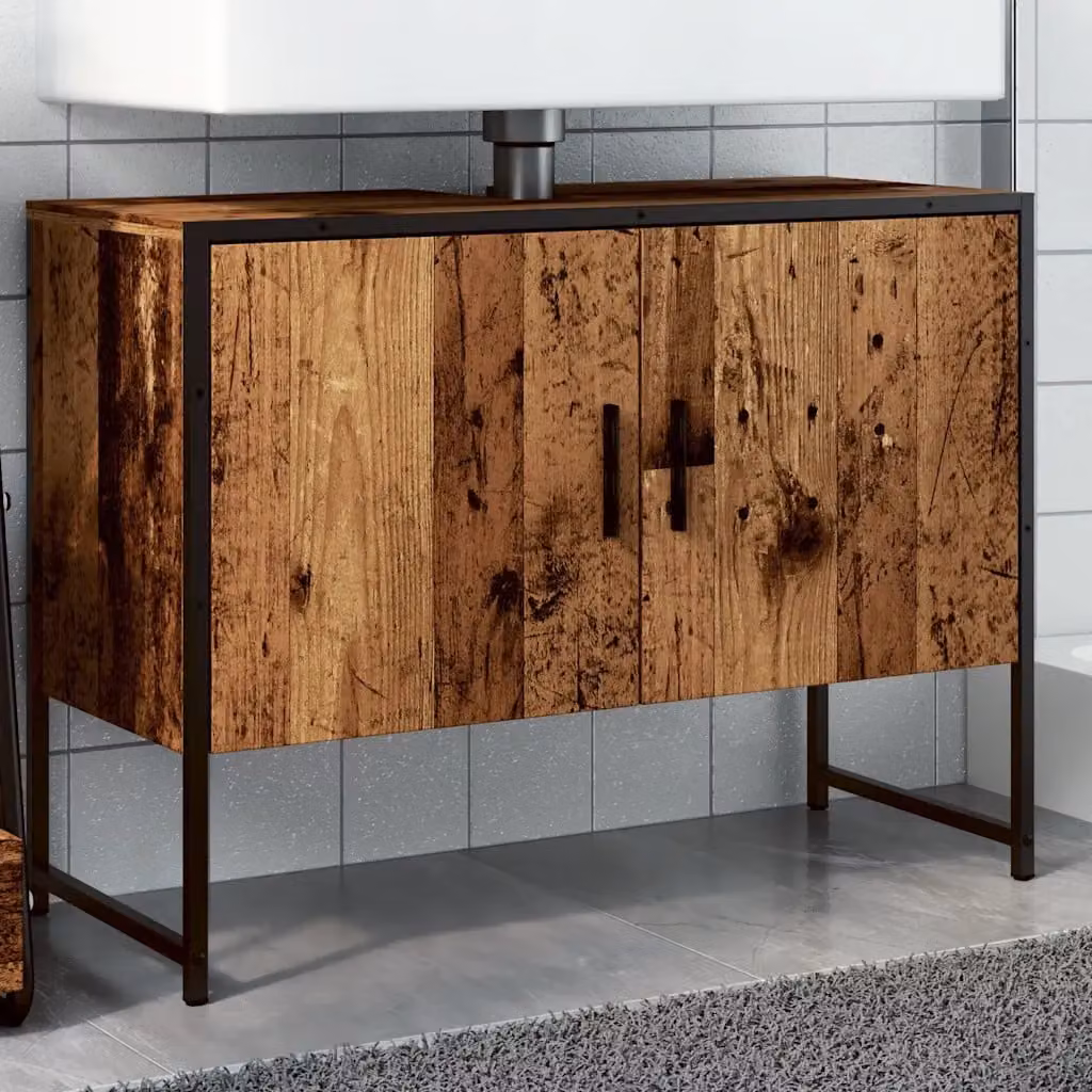 Mobile da bagno vidaXL in stile industriale color marrone con ante a cerniera, L: 80 cm, P: 33 cm, H: 60 cm