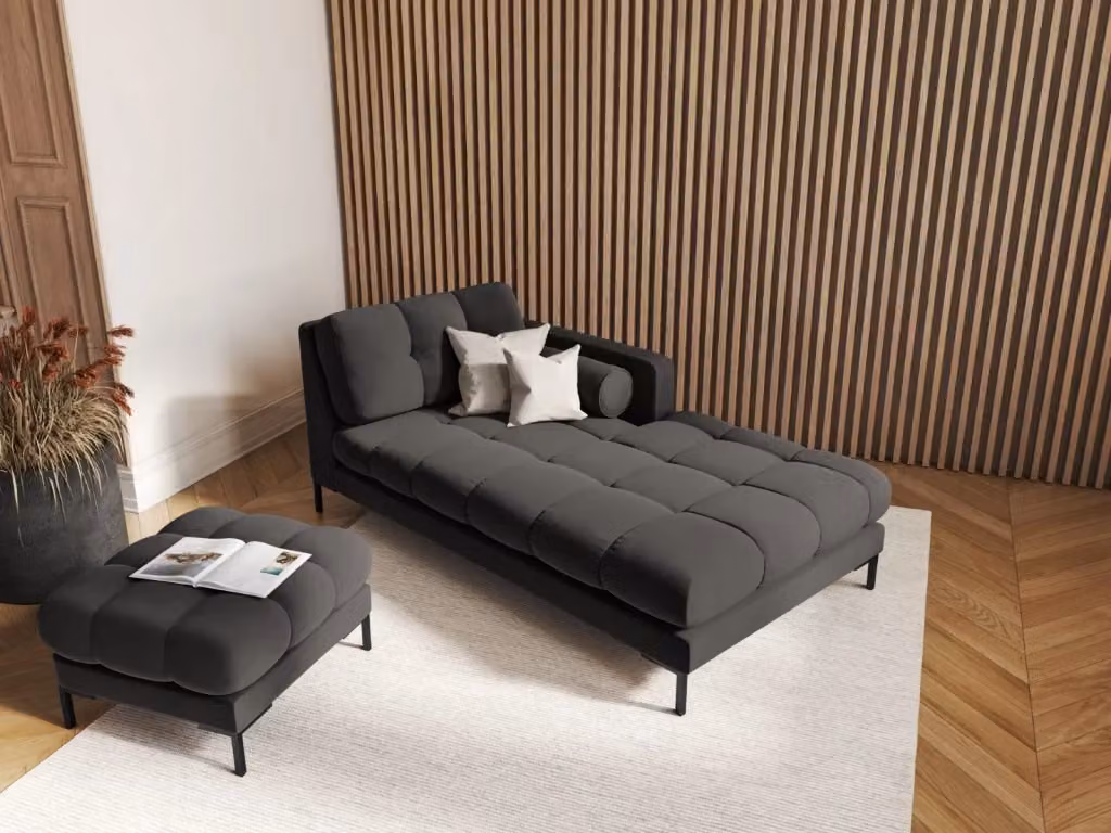 Chaise longue destra Bali di Cosmopolitan Design in velluto grigio scuro L/P/H: 164 x 102 x 75 cm – 2