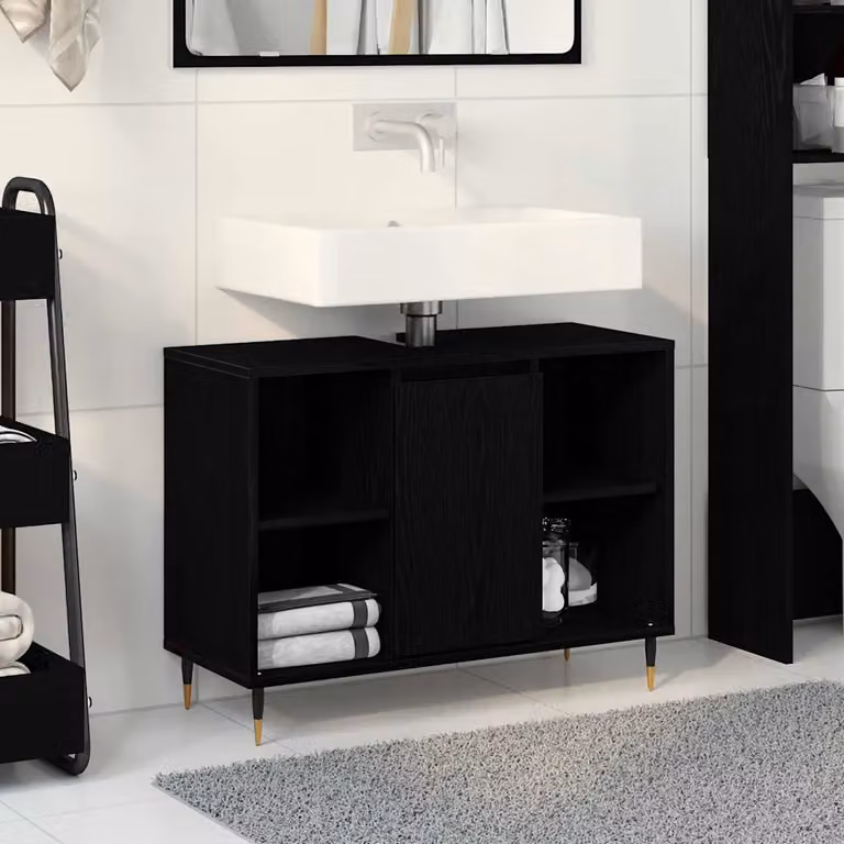 Mobile da bagno vidaXL nero opaco con specchio e ripiani interni, L 80 x P 33 x H 60 cm