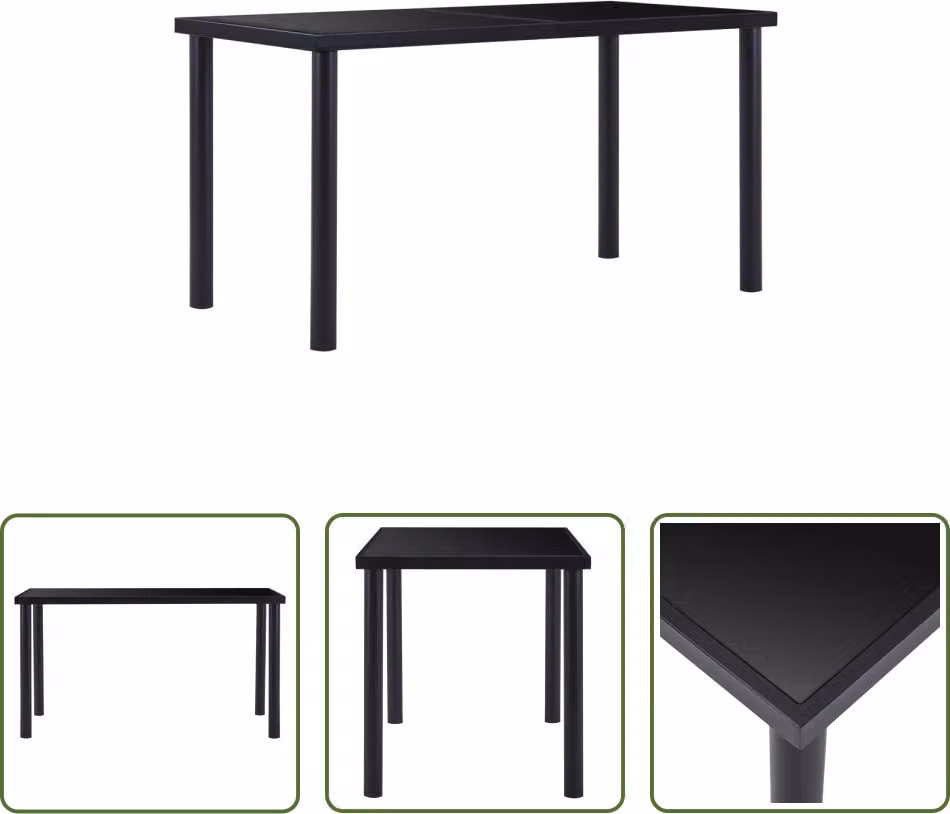 The Living Store Tavolo da pranzo nero 140 x 70 x 75 cm in vetro temperato