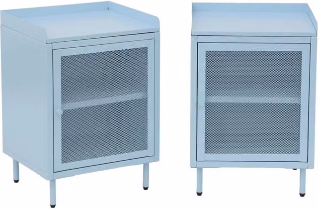Comodini industriali in metallo, 1 anta, set 2 40x58,5 cm, blu chiaro
