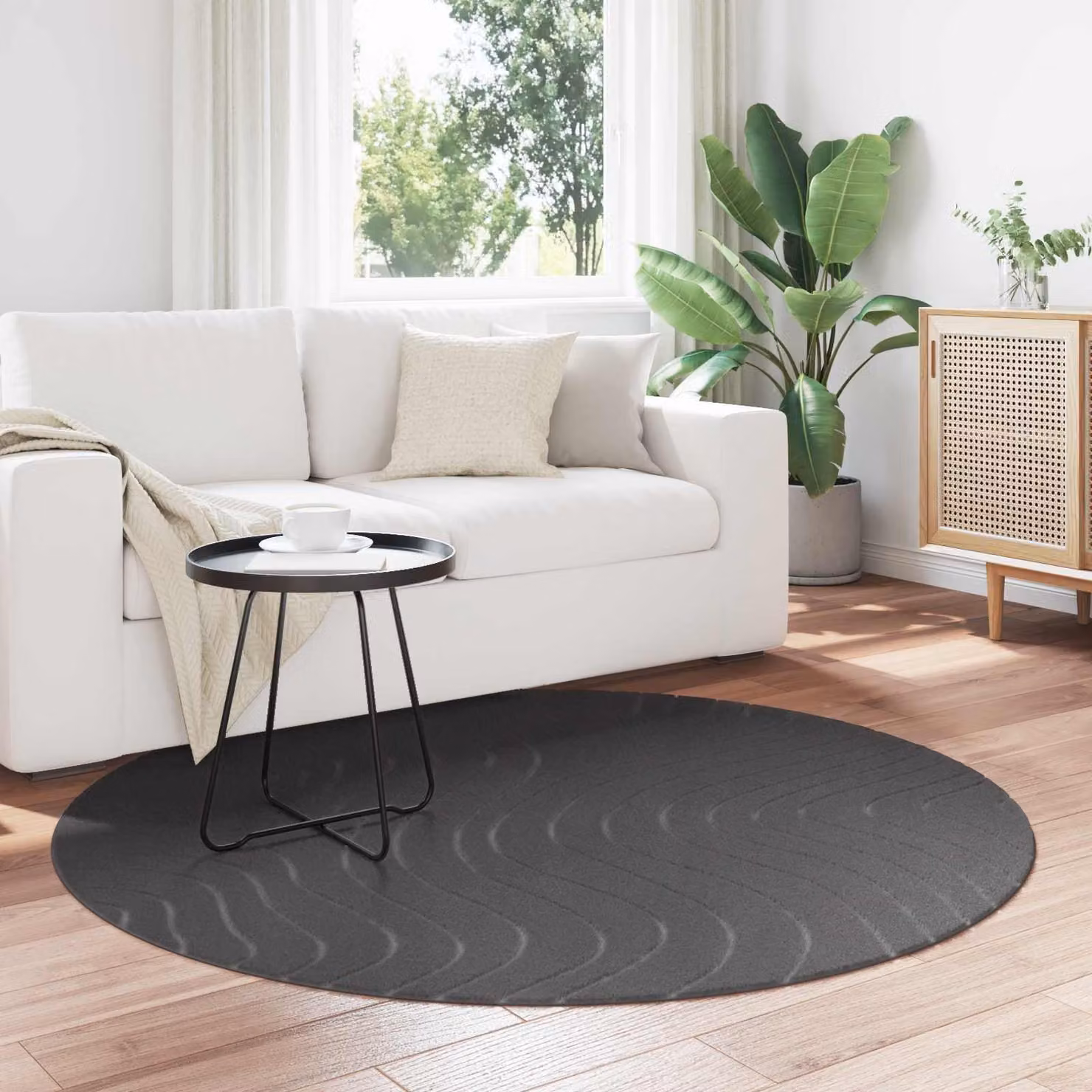 Tappeto rotondo vidaXL PALMERAS per interno ed esterno, Antracite, Ø 200 cm