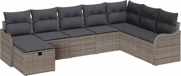 Set Divano da Giardino con cuscino 8 pcs Grigio polyrattan