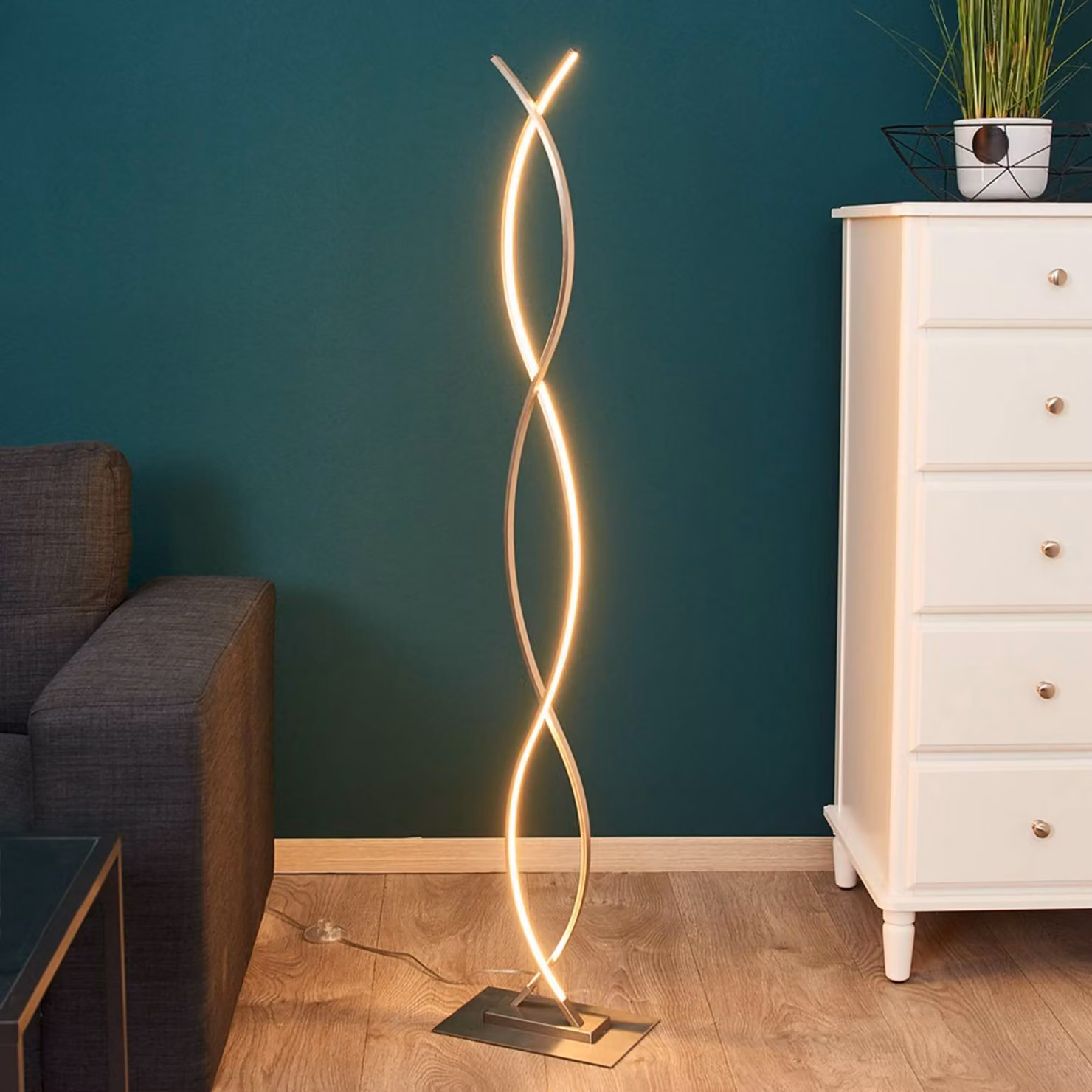 Lampada da terra a LED Bobi Lindby, Alluminio / Grigio / Zincato, Soggiorno / Sala da pranzo, Alluminio, Moderno, Lampada LED da terra